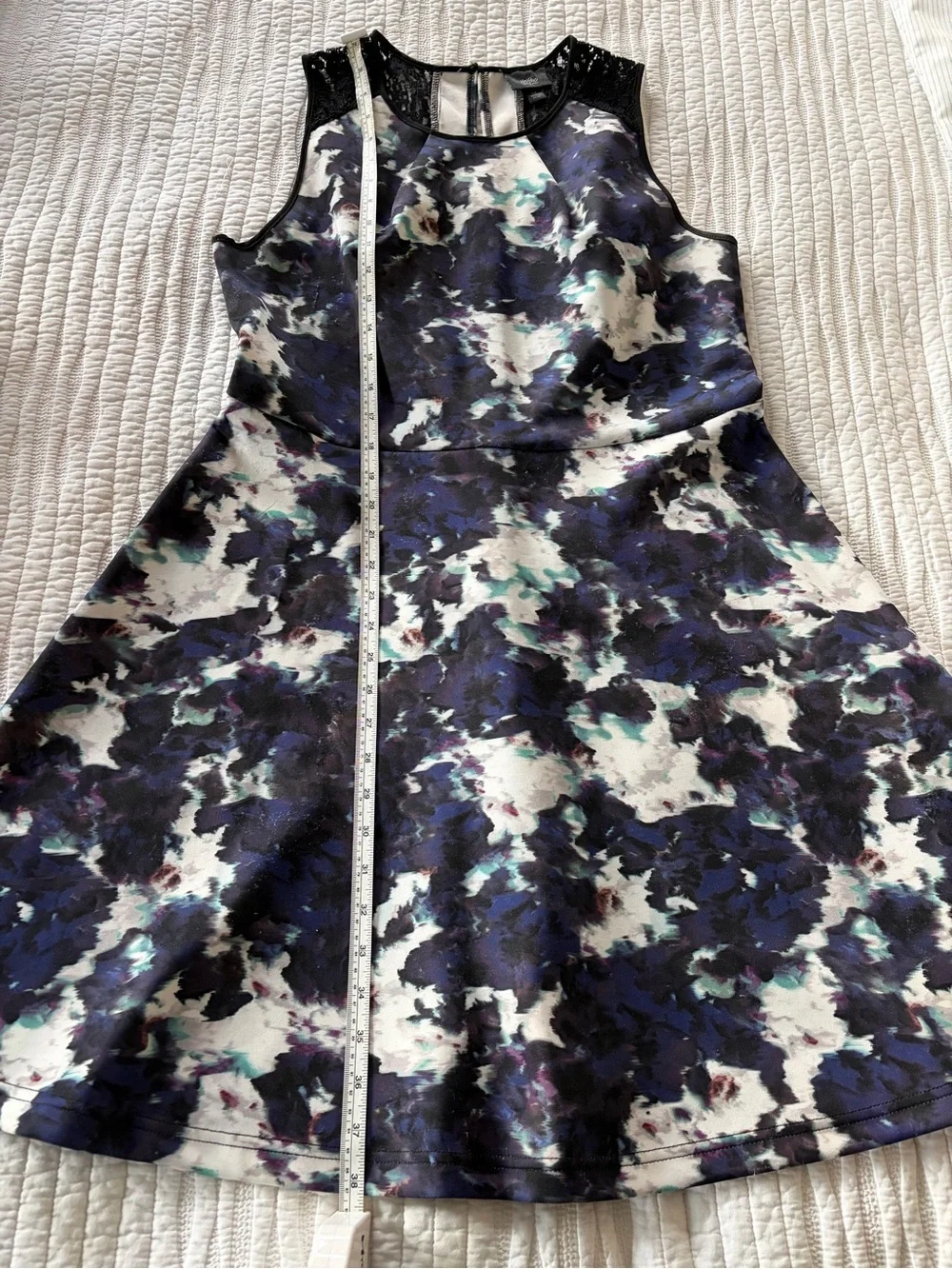Mossimo Supply Co. Navy, White and Teal Floral Fit & Flare Mini Dress